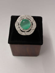 CZ Turquoise Floral Finger Ring