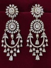 CZ Contemporary Silver tone Chand Bali Earring