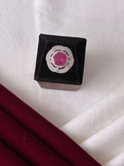 CZ Ruby Floral Finger Ring