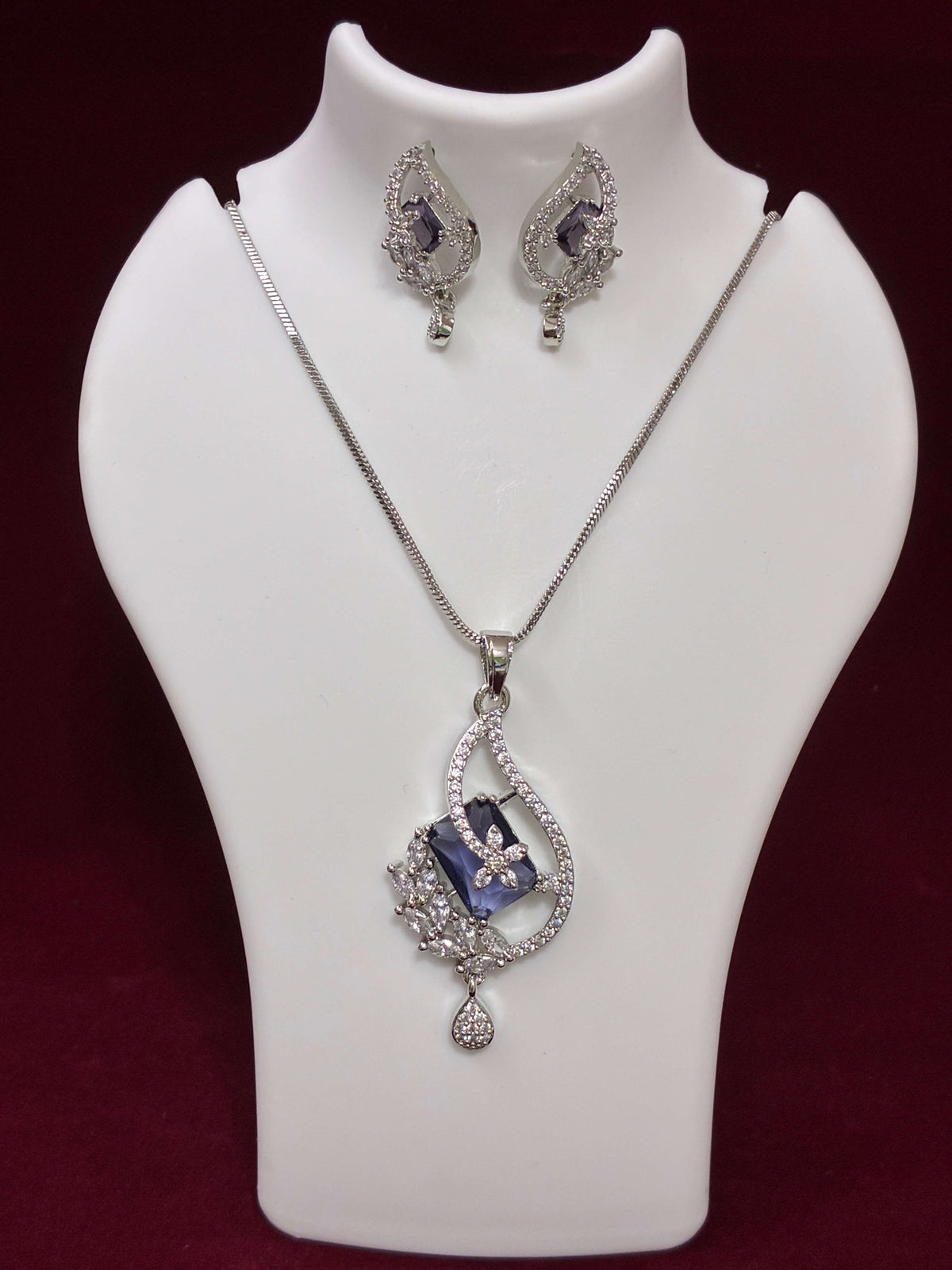 CZ Blue Designer Pendant set