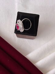 CZ Ruby Floral Finger Ring