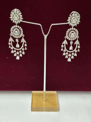 CZ Contemporary Silver tone Chand Bali Earring