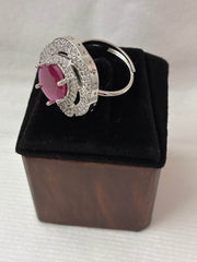 CZ Ruby Floral Finger Ring
