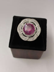 CZ Ruby Floral Finger Ring