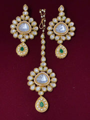 Kundan Green Tear Drop Mang Tika Earring set