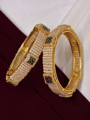 Pearl Bangle with Ruby Green Meenakari