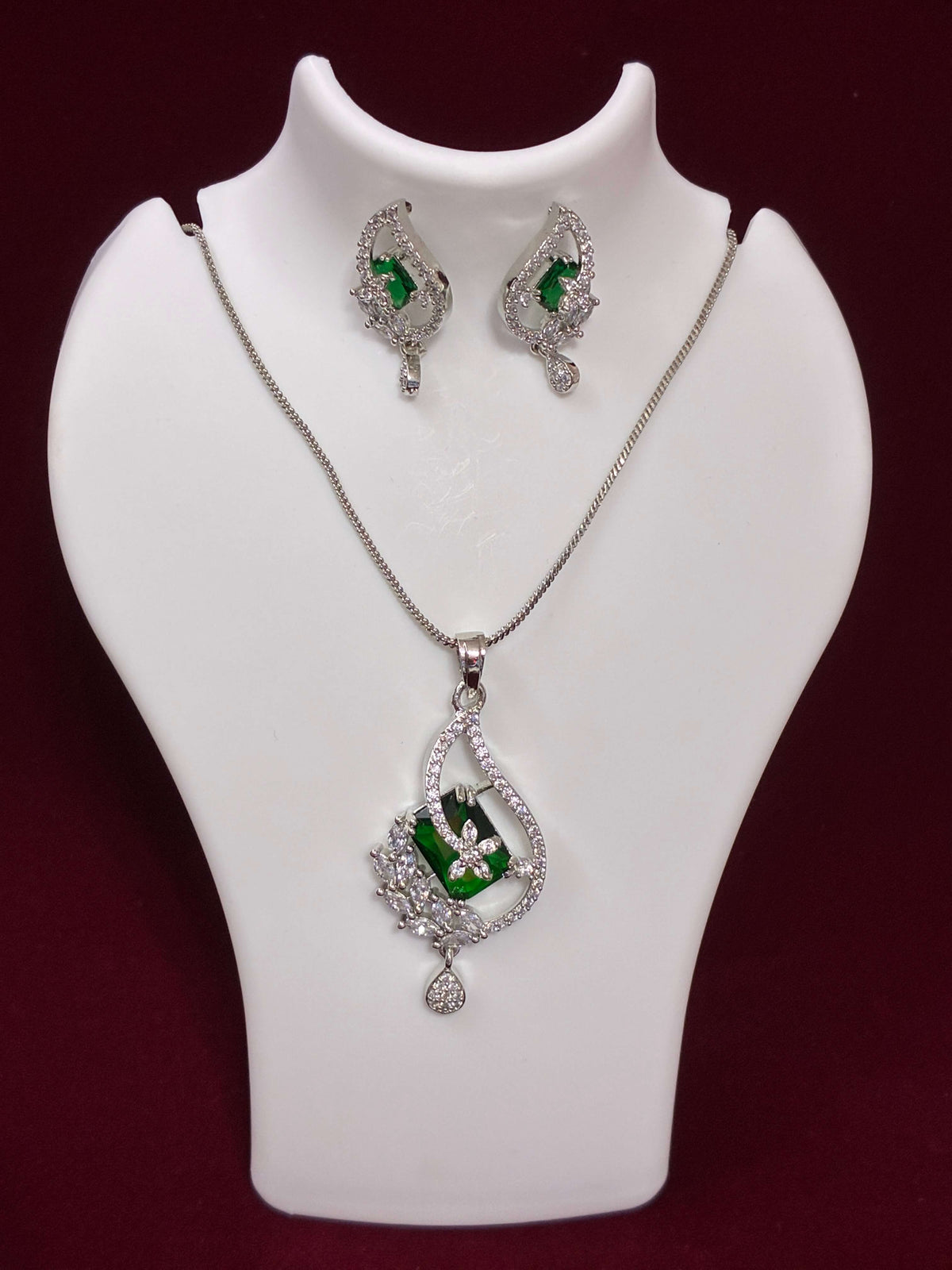 CZ Emerald Green Designer Pendant set