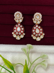 Kundan Ruby Red Meenakari Drop Earrings