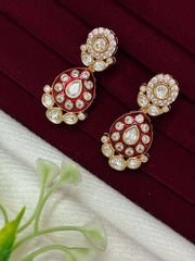 Kundan Ruby Red Meenakari Drop Earrings