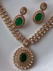 Kundan Emerald Green Elegant Necklace set