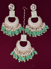 Indo Western Pastel Green Mirror work Mang Tika Earring set