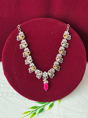 Oxidised Dual Tone Ruby Drop Necklace set