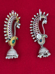 Oxidised Peacock Shaped Jhumka Ear cuffs