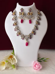 Oxidised Dual Tone Ruby Drop Necklace set