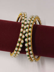 Emerald Green and White Single Line Pearl Bangle