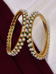 Emerald Green and White Single Line Pearl Bangle