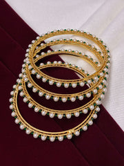 Emerald Green and White Single Line Pearl Bangle