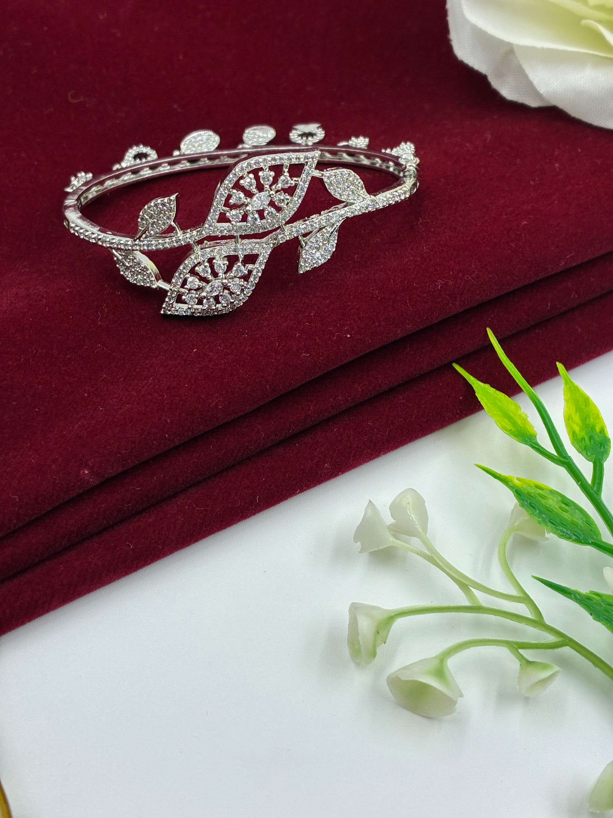 CZ Duo Leaves Charm Kada