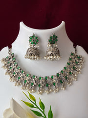 Oxidised Emerald Green Necklace set