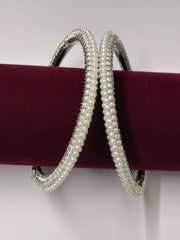 Silver Tone Designer Pearl Bangle