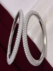 Silver Tone Designer Pearl Bangle