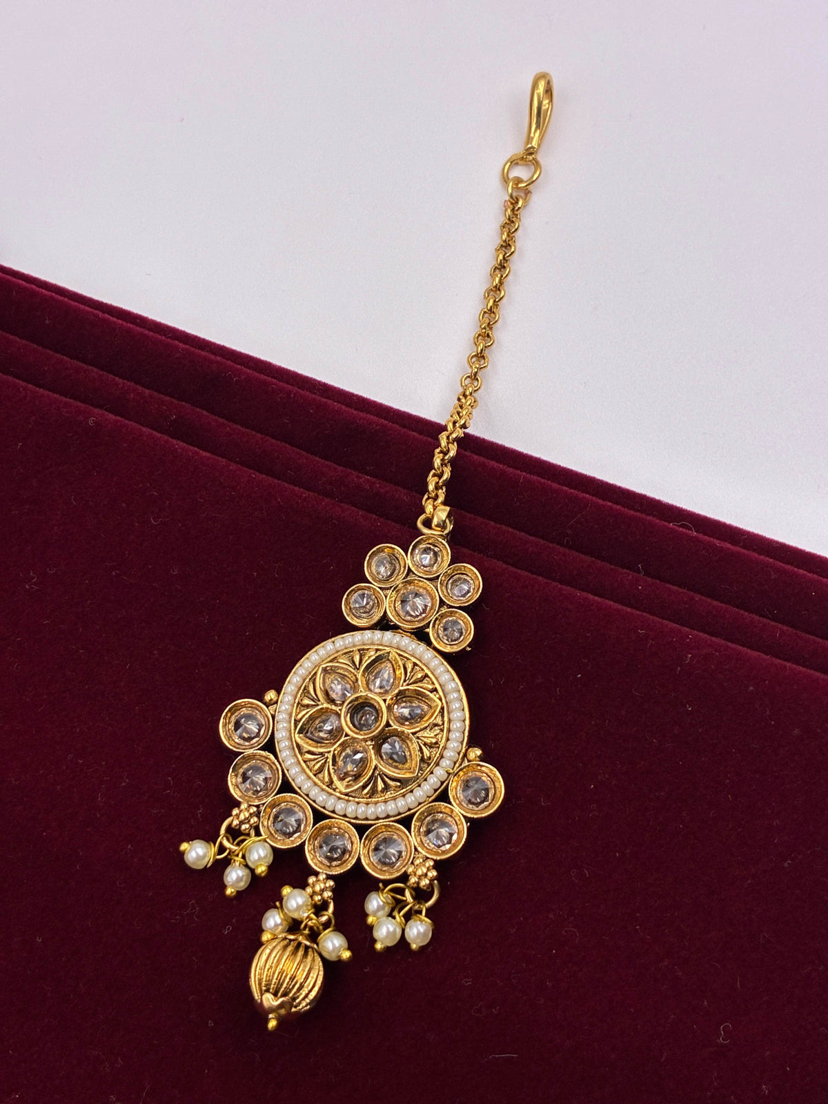 Antique floral Moti drop Designer Mang Tika