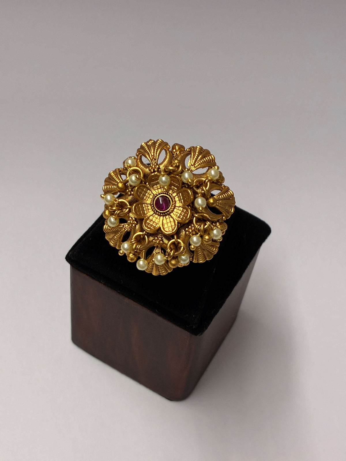 Antique Ruby Pearl Designer Finger Ring