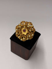Antique Ruby Pearl Designer Finger Ring