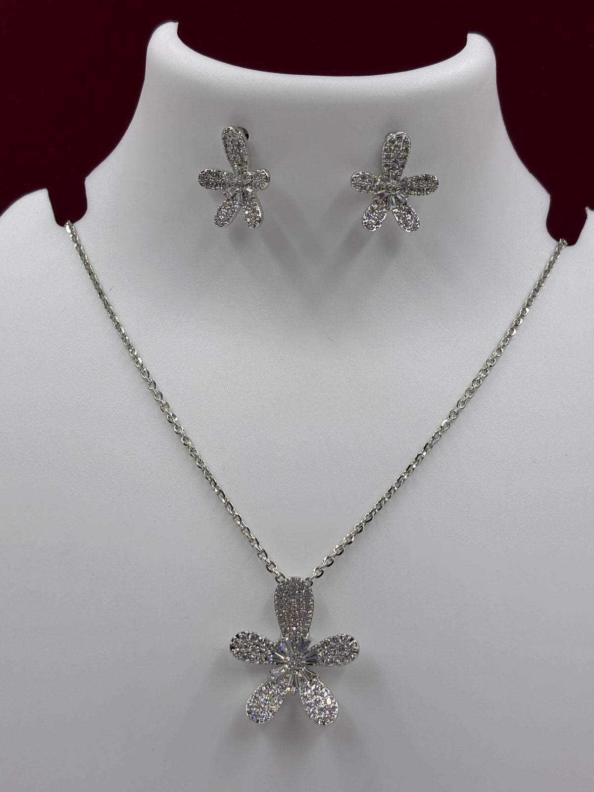 CZ Delicate Floral Chain Pendant set