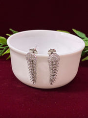 CZ Descending Silver Leaves Earring