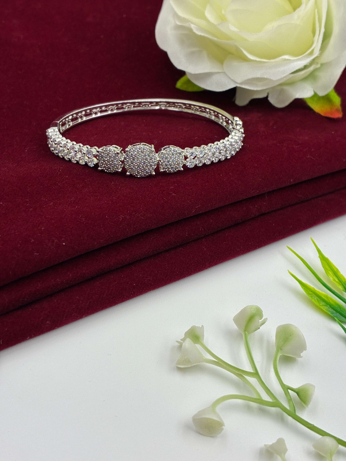 CZ Silver Tone Linear Luxe Kada