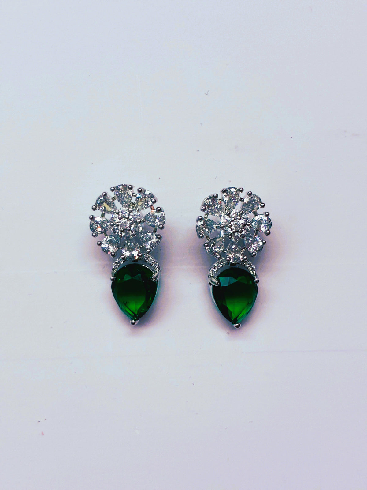 CZ Green drop Bloom Earrings