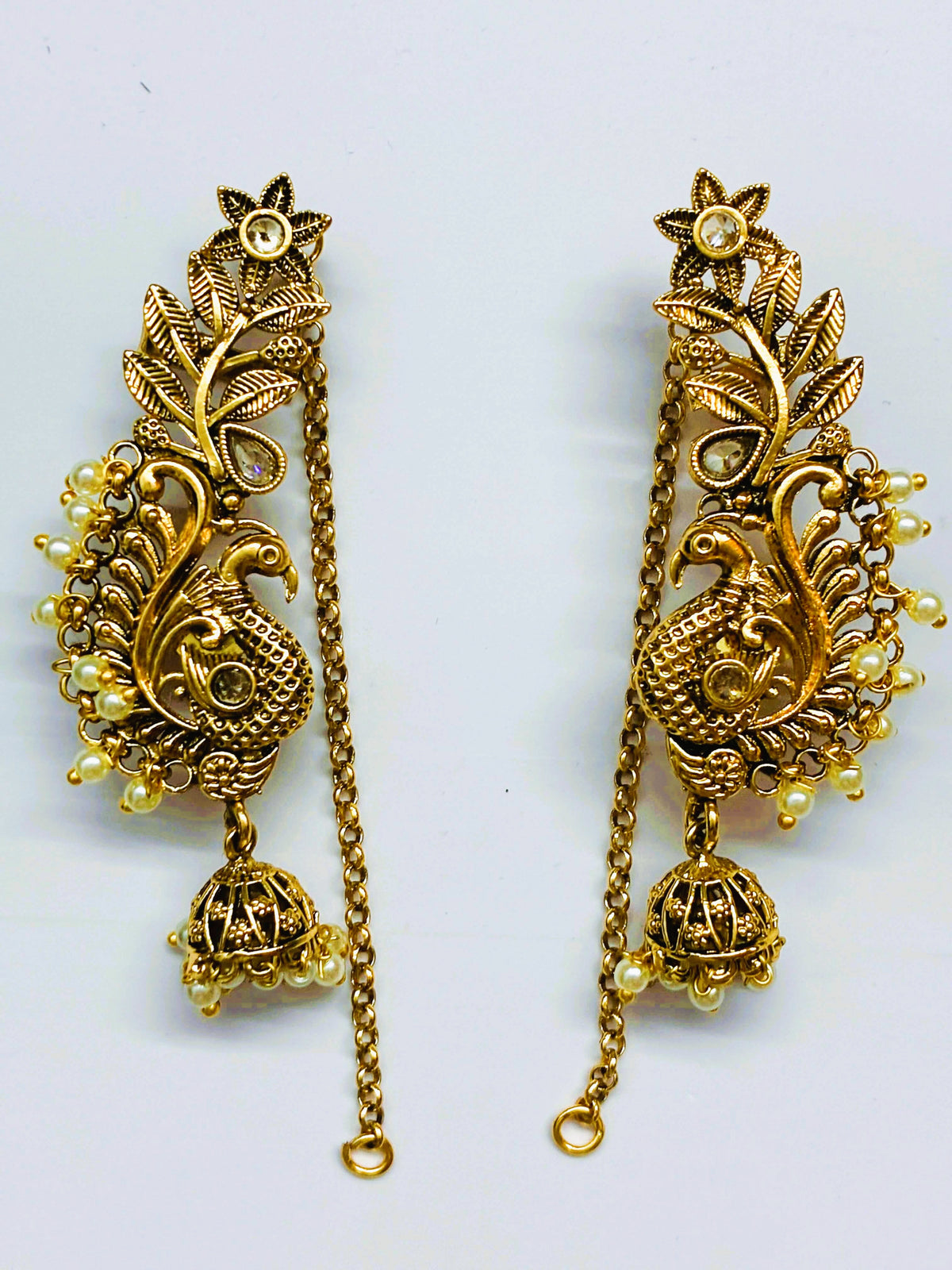 Antique Peacock Earcuffs with chain