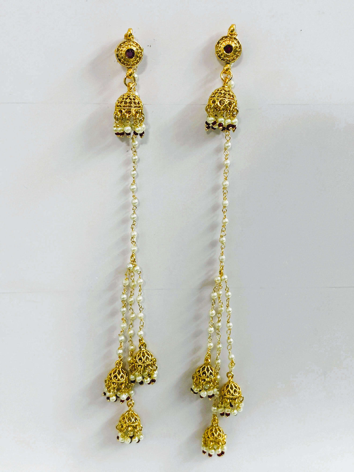 Antique Moti Kashmiri triple Jhumki Earrings