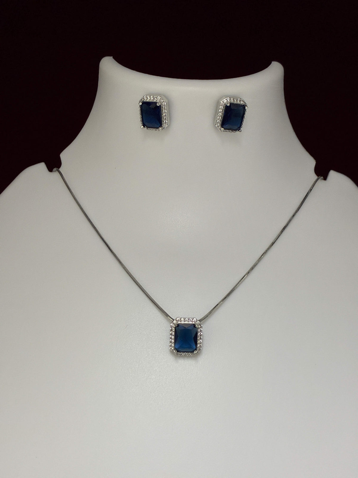 CZ Octangle Blue Pendant Set