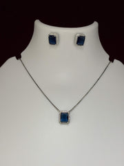 CZ Octangle Blue Pendant Set