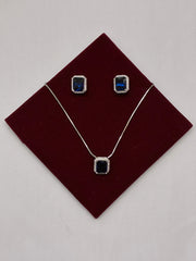CZ Octangle Blue Pendant Set