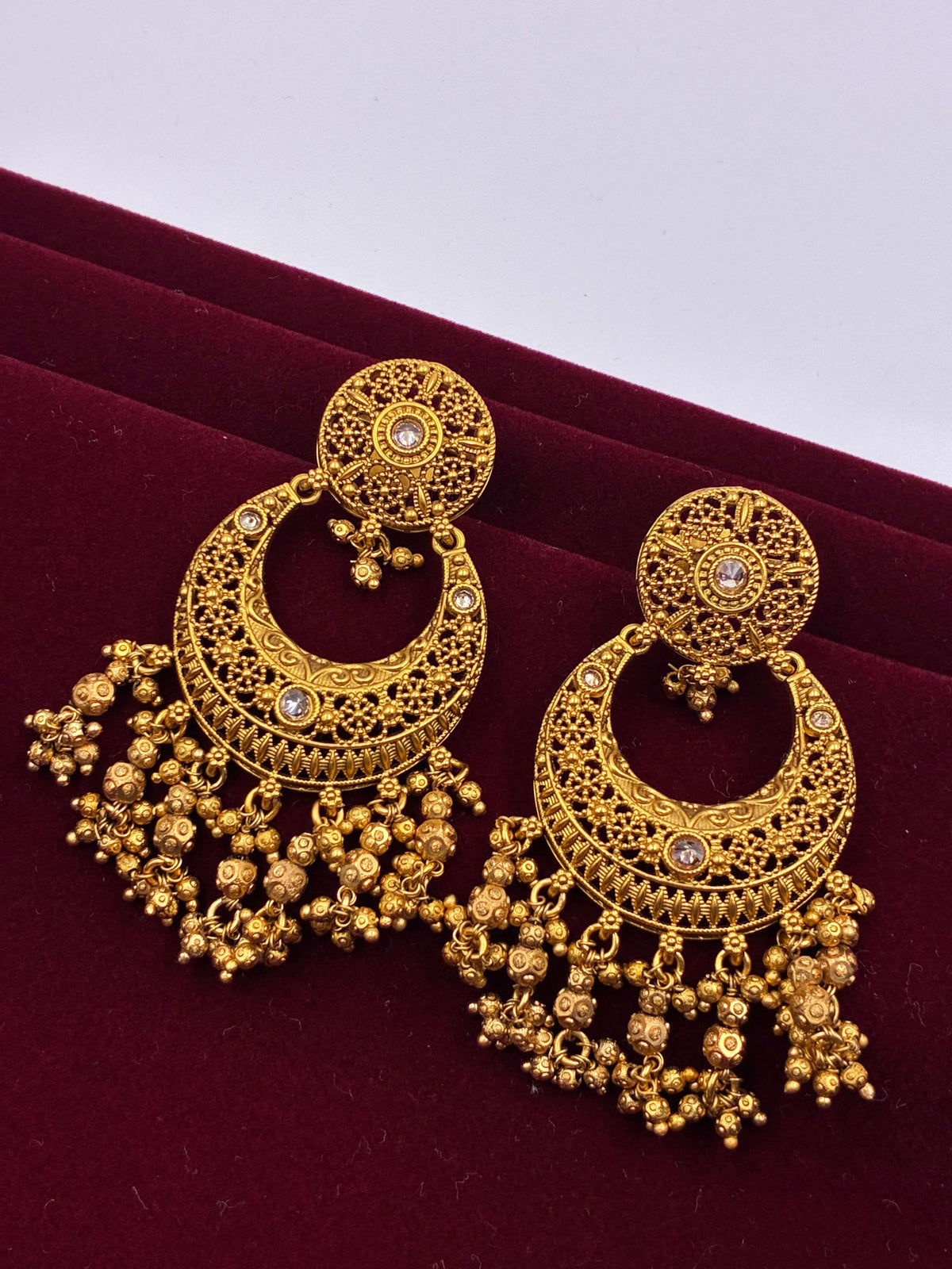 Antique Beads Tassel Chandbali Earrings