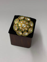 Kundan Green Meenakari Finger Ring