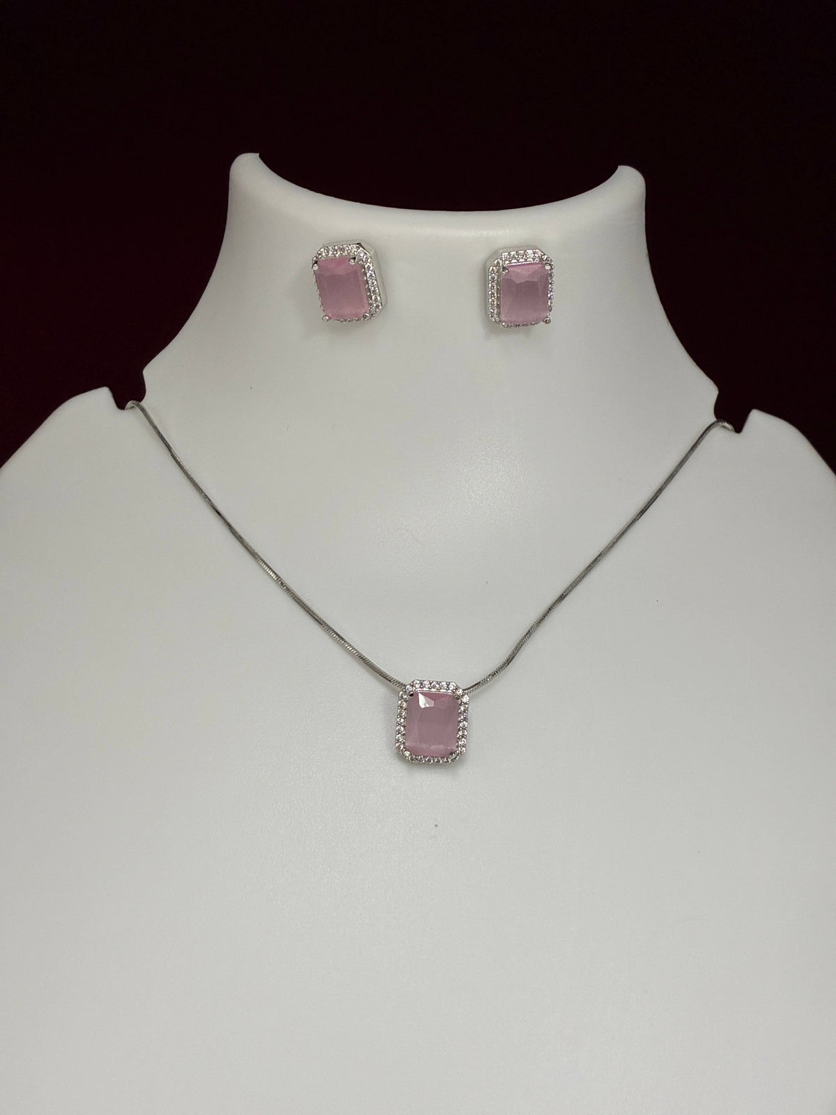 CZ Octangle Pink Pendant Set