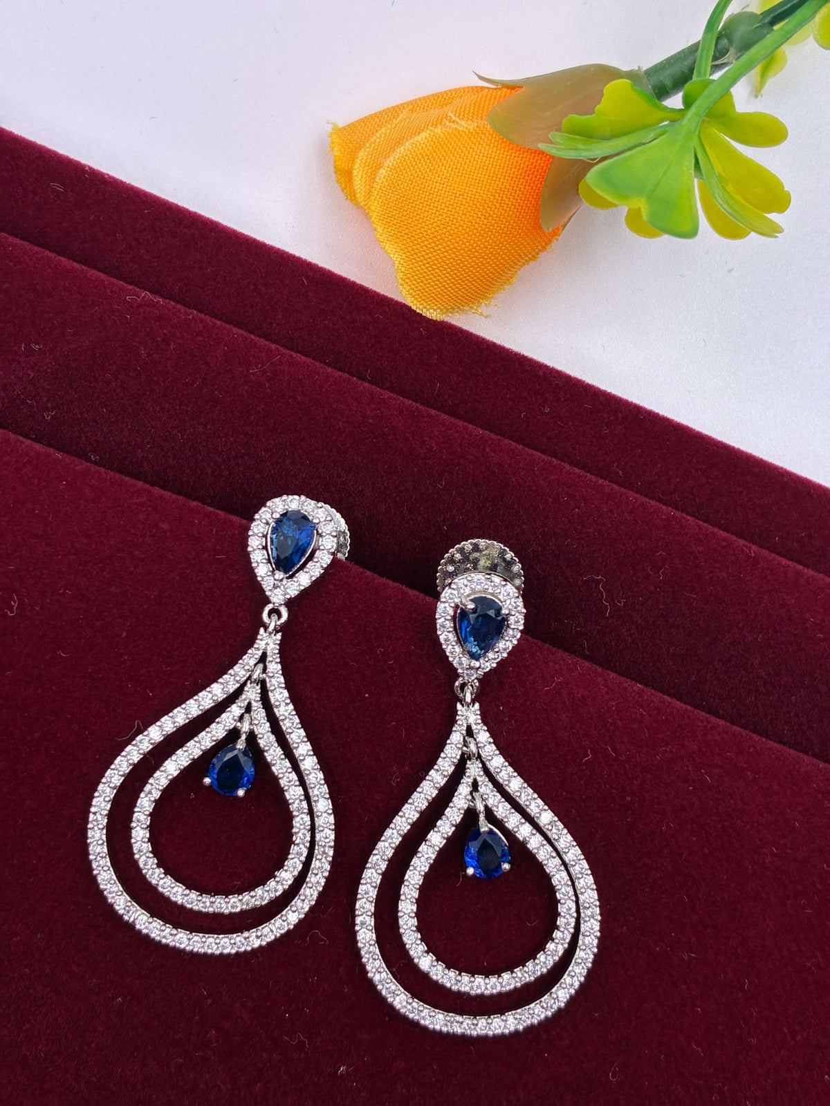 CZ Sapphire Twin Drop Earrings