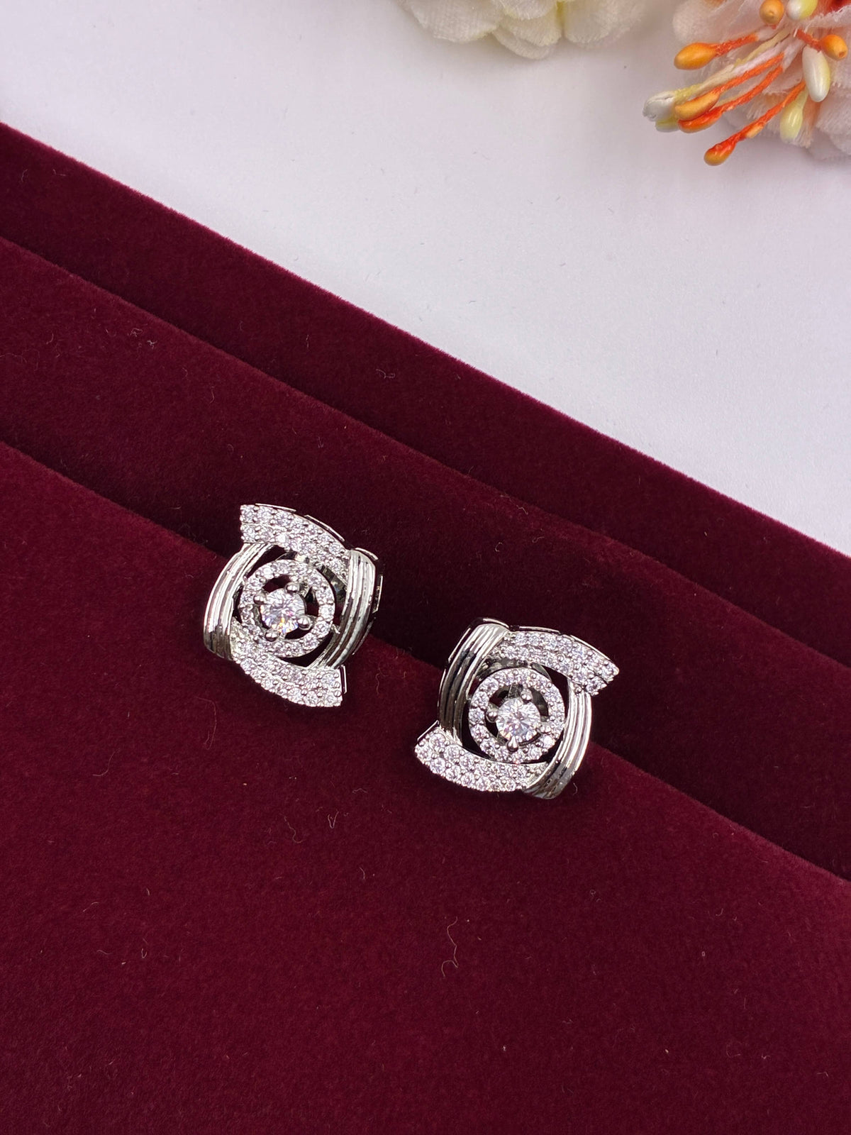 CZ Square Jacket Stud Earrings