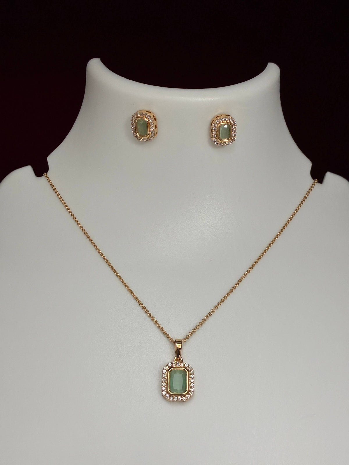 CZ Delicate Mint Green Pendant Set