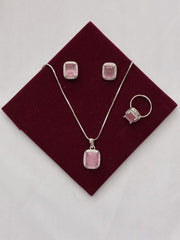 CZ Rectangle Pink Pendant Set