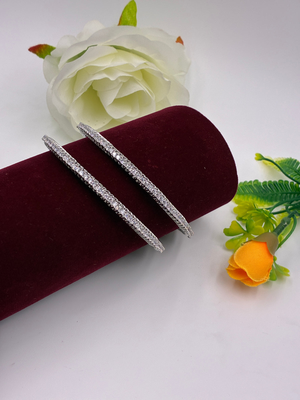 CZ Silver Tone Single Line Bangle