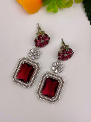 CZ Rich Ruby Floral designer Dangle Earring