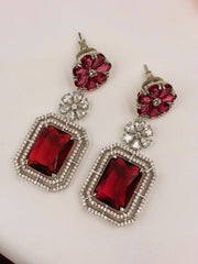 CZ Rich Ruby Floral designer Dangle Earring