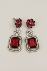 CZ Rich Ruby Floral designer Dangle Earring