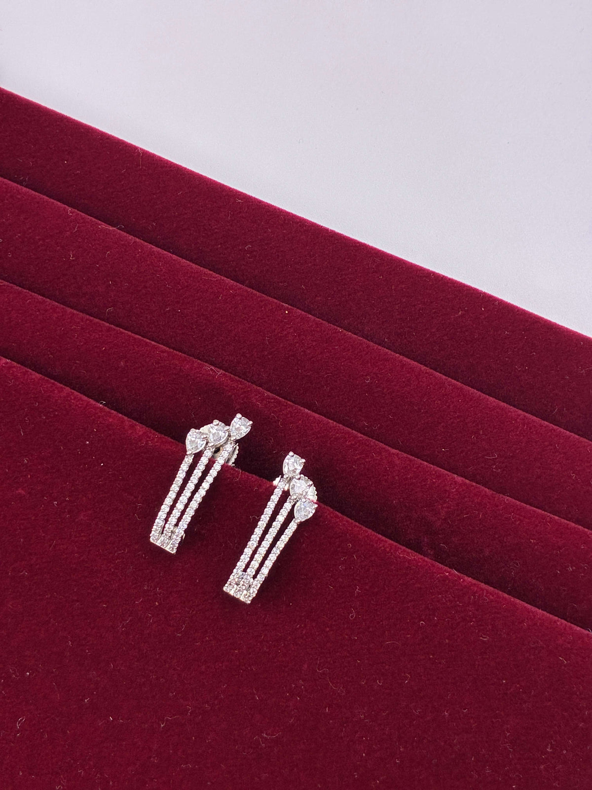 CZ Triple line J shape Earring