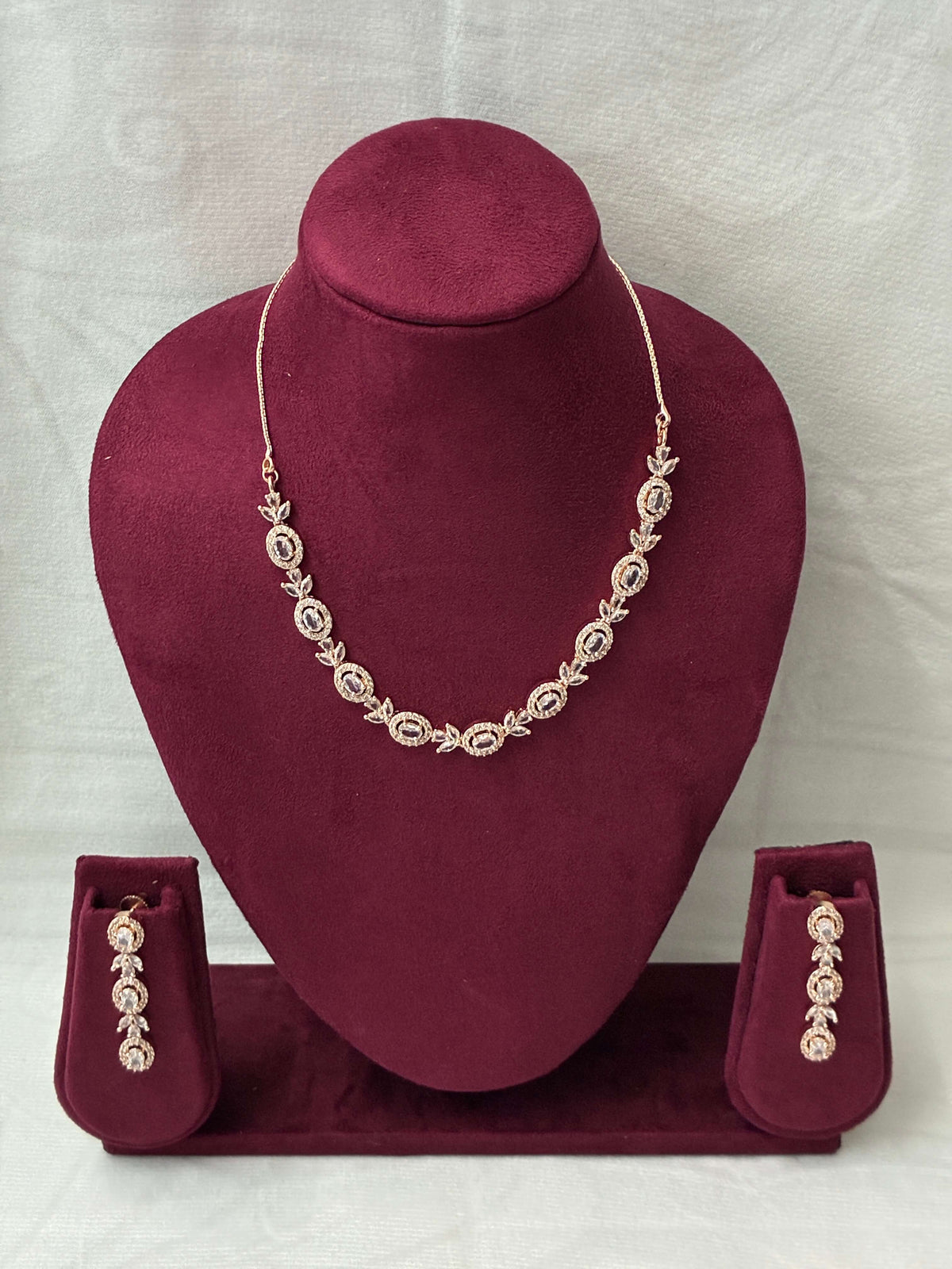 CZ Designer Rose Gold Necklace Set